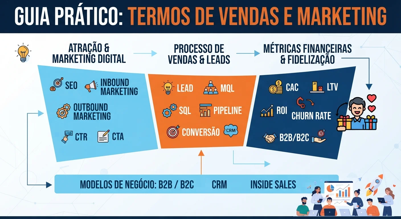 Termos de vendas e marketing explicados em um guia prático